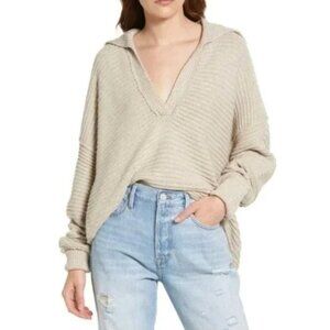 Free People Marlie Collared Pullover Sweater in Grey Size L